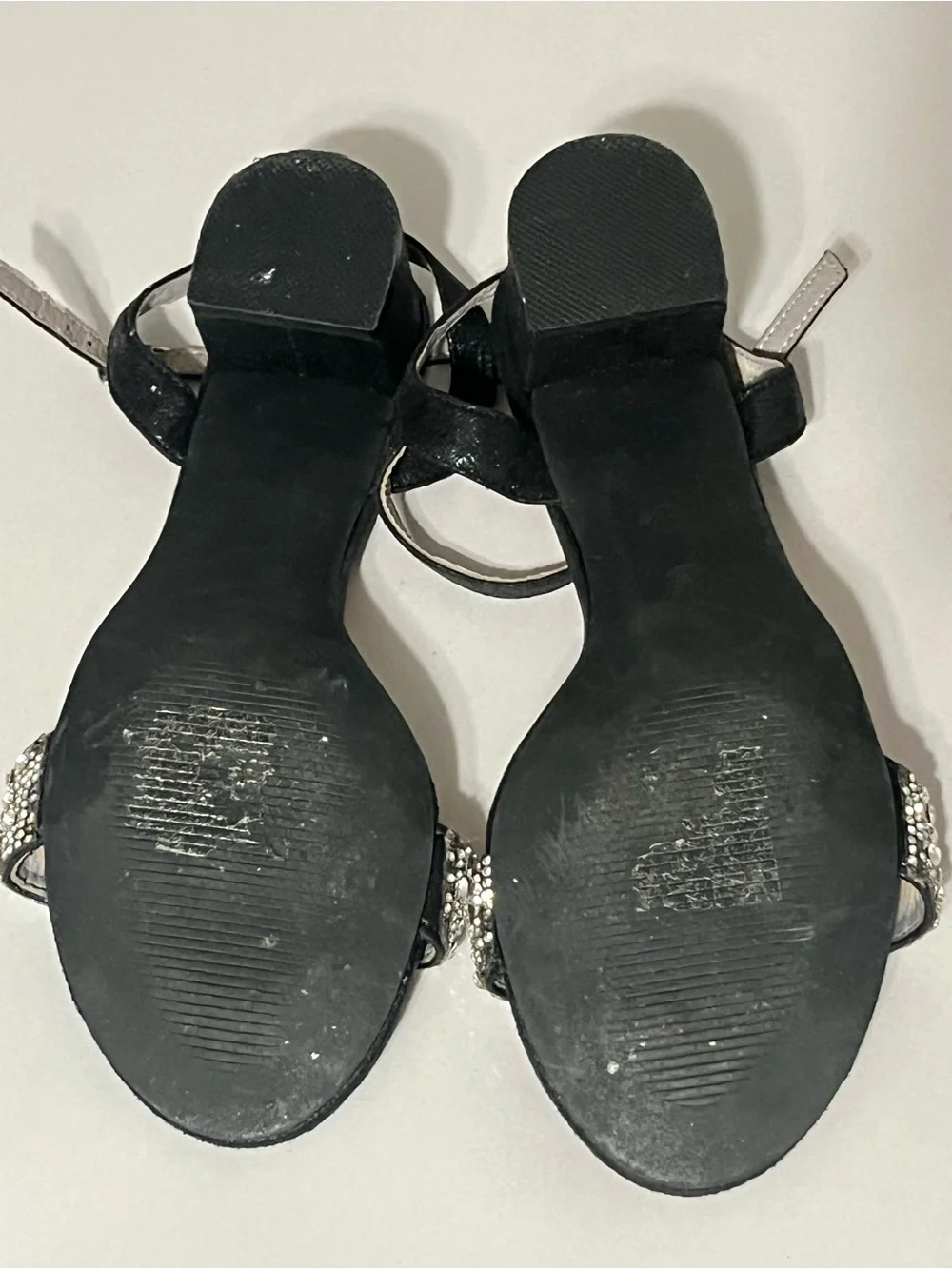 DB Studio Ellsie Black Rhinestone Sparkly Low Block Heel Sandals 8.5